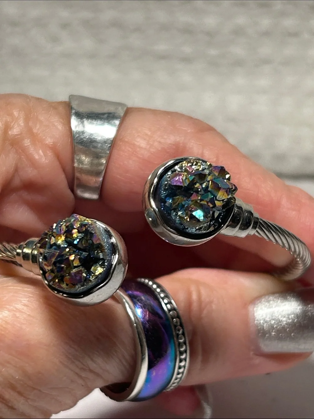 Rainbow Aura Druzy Quartz Crystal Cuff Bracelet